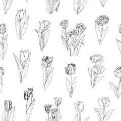 tulip flower seamless floral spring vector pattern