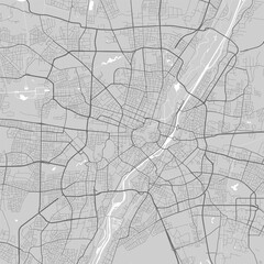 Urban city map of Munich. Vector poster. Black grayscale street map.