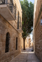 Obraz premium The quiet small Ararat Street in the Armenian quarter in the old city of Jerusalem, Israel