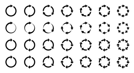 Arrows icons set. The symbol of repetition, reloading along the trajectory of round shapes. Vector elements