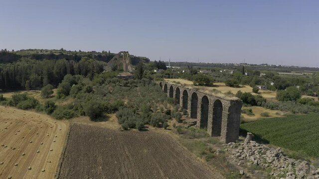 Aerial, Aspendos Aqueduct, Aspendos Su Kemeri, Turkey