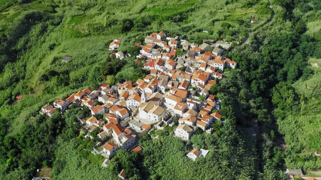 Aerial view of the Susak town, the Adriatic Sea in Croatia