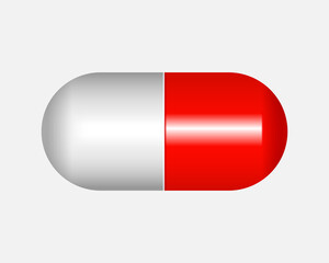 Pill-Capsule. Red and white pill, 3d vector illustration isolated on white background.