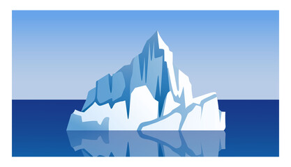 Iceberg, glacier, block of ice, snow mountain. Simple vector illustration, flat emblem, logo, icon. Arctic, Antarctic and North Pole landscape element