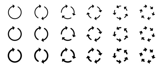 Arrows icons set. The symbol of repetition, reloading along the trajectory of round shapes. Vector elements