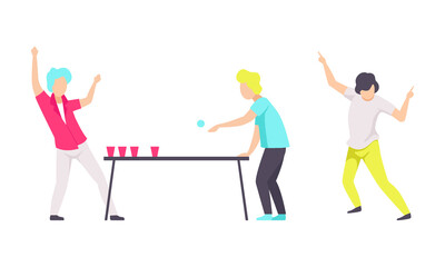 People Drinking Cocktails and Dancing at Party Flat Vector Illustration