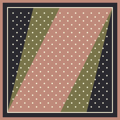Dotted scarf design in black, pink, olive green for spring summer autumn winter. Square vector background for scarf, bandana, shawl, hijab, head scarf, neckwear, other modern fashion textile print.