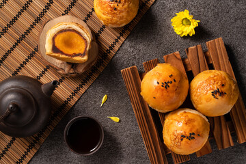 Obraz na płótnie Canvas Moon cake yolk pastry for Mid-Autumn Festival holiday.