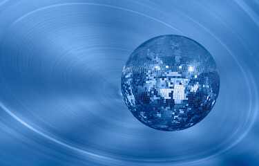 Party disco mirror ball reflecting blue lights