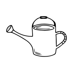 Hand drawn watering can for caring for flowers and garden plants isolated on a white background. Doodle, simple outline illustration. It can be used for decoration of textile, paper.