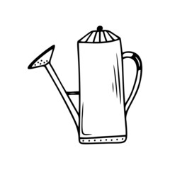Hand drawn watering can for caring for flowers and garden plants isolated on a white background. Doodle, simple outline illustration. It can be used for decoration of textile, paper.