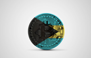 Bahamas flag on a bitcoin cryptocurrency coin. 3D Rendering