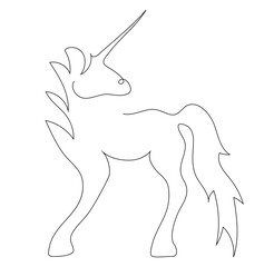 Naklejka na ściany i meble Vector illustration, abstract unicorn in black and white colors, outline one line continuous painted drawing