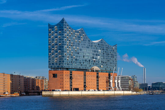 Hamburg, Germany - December 5, 2018: View of the concert hall Elbphilharmonie in Hamburg, Germany, on a sunny afternoon.