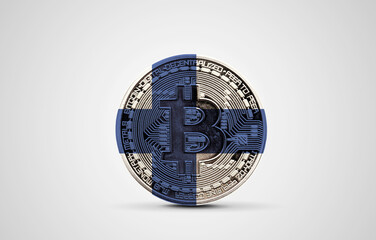 Finland flag on a bitcoin cryptocurrency coin. 3D Rendering