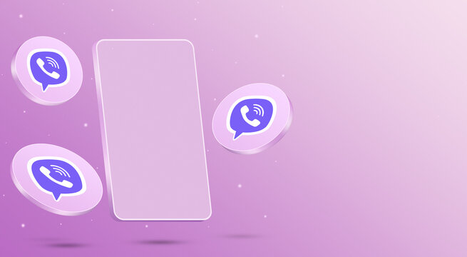 Viber icons with mobile phone 3d render