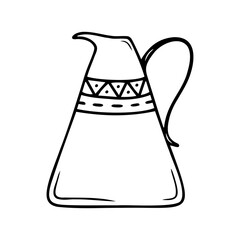 Hand drawn jug, watering can for caring for flowers and garden plants isolated on a white background. Doodle, simple outline illustration. It can be used for decoration of textile, paper.