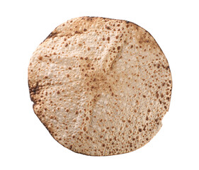 Tasty matzo isolated on white, top view. Passover (Pesach) celebration