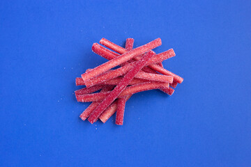 red marmalade on a blue background