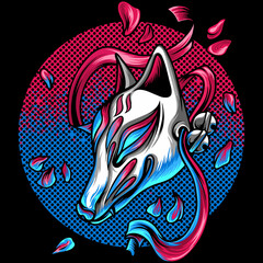 Kitsune Japan And Sakura Flowers