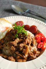 Chicken Rice Bowl with Fried Egg Chinese Style