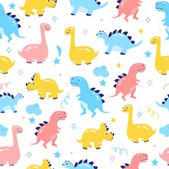 Dinosaurs funny pattern on a white background vector illustration. In a flat style for printing on textiles and souvenirs.