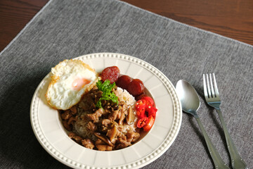 Chicken Rice Bowl with Fried Egg Chinese Style