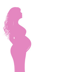 Pregnant woman silhouette isolated vector illustration pink color in flat style. Happiness of motherhood