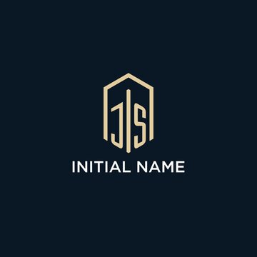JS initial monogram logo with hexagonal shape style, real estate logo design ideas inspiration
