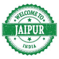 WELCOME TO JAIPUR - INDIA, words written on green stamp