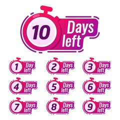 Countdown sign timer counter. Number Days to go badges for event coming vector illustration
