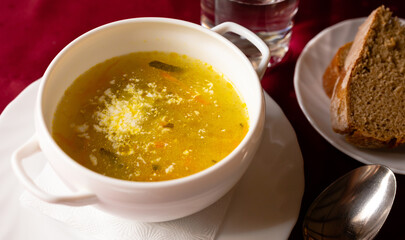 soup with pickles and barley. pickle