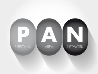 PAN - Personal Area Network acronym, technology concept background