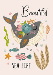beautiful marine poster with whale