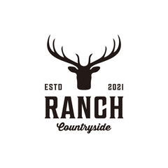 Ranch vintage retro silhouette deer logo design