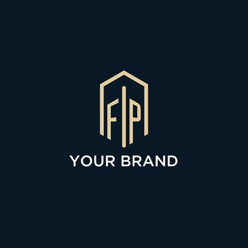 FP initial monogram logo with hexagonal shape style, real estate logo design ideas inspiration