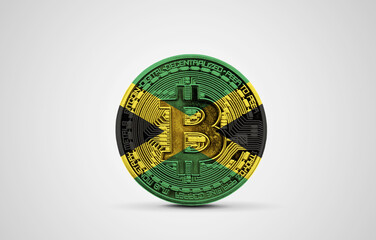 Obraz na płótnie Canvas Jamaica flag on a bitcoin cryptocurrency coin. 3D Rendering