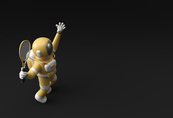 3d Render Spaceman Astronaut Playing Tennis, 3d illustration Design.