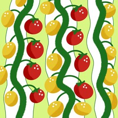 Tomato’s pattern or background on the white field cherry tomatoes illustration beautiful design red green 