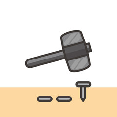 Big hammer and nails on ground cartoon illustration design vector