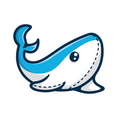 Fototapeta premium Whale or shark doll symbol logo with cartoon style line art illustration design vector