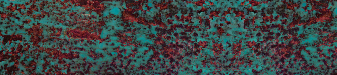 Panorama rusty old painted green metal background
