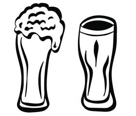 Hand drawn Beer glasses in doodle style. Craft beer design and minimal vector illustration of Beer Mug. Oktoberfest. Restaurant illustration