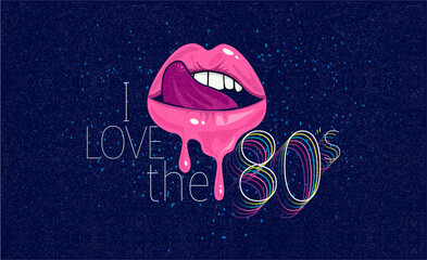80s, I love the eighties. Retro banner. Old style poster. Retro style disco party 1980, 80's fashion, 80s background, neon style, vintage dance night. Club 80's, 90's vintage. Easy editable template.