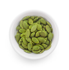 pumpkin seeds on white background.