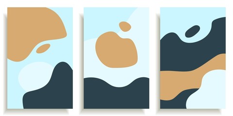 Simple abstract vector poster set in blue tones. For prints, templates, brochures and covers. Calm round shapes. Minimalistic design.