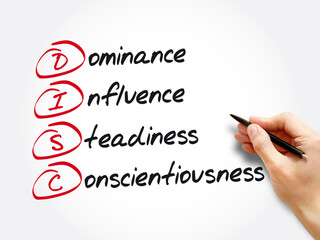 DISC (Dominance, Influence, Steadiness, Conscientiousness) acronym - personal assessment tool to...