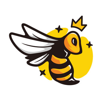Queen bee symbol logo with cartoon style line art illustration design vector