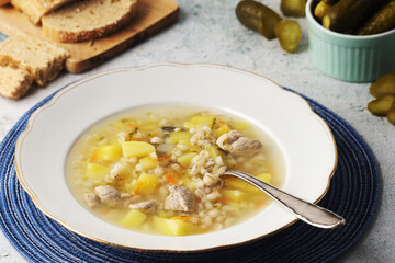 Rassolnik, traditional soup of Russian cuisine