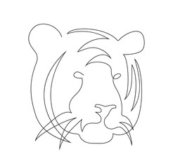Vector illustration, abstract tiger's head in black and white colors, outline one line continuous painted drawing